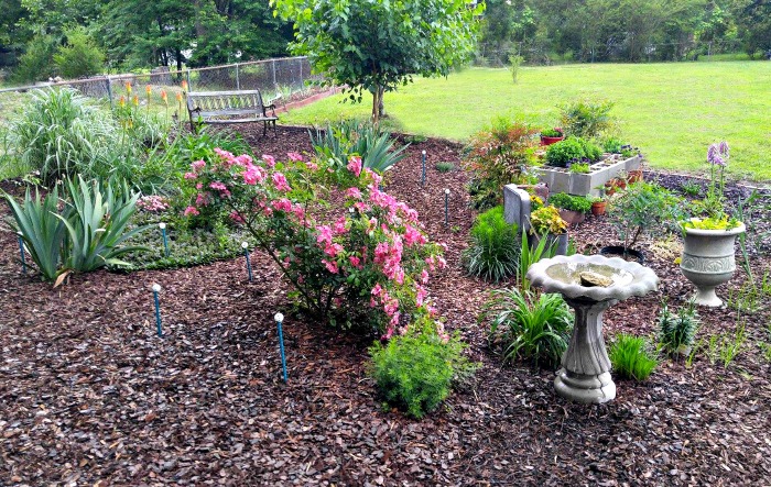 Garden bed with bird bath