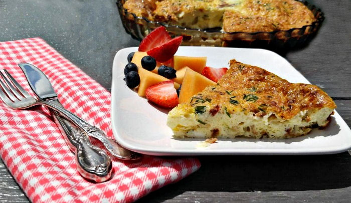 Crustless Quiche Lorraine and fruit Serving a crustless quiche