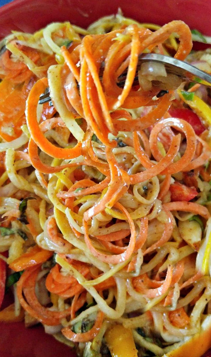 The sauce coats the zoodles beautifully