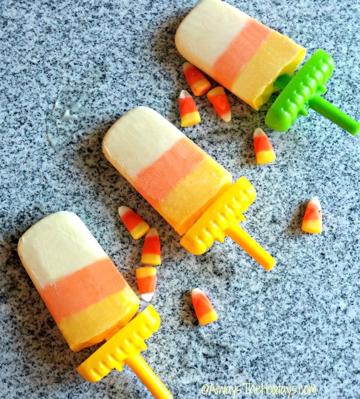 Candy corn pudding pops