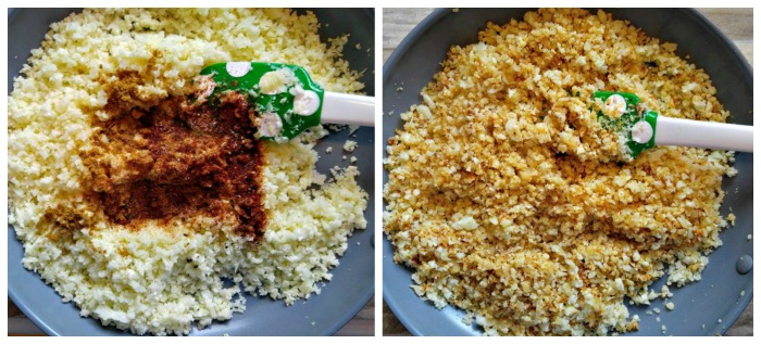 Cooked cauliflower rice with spices
