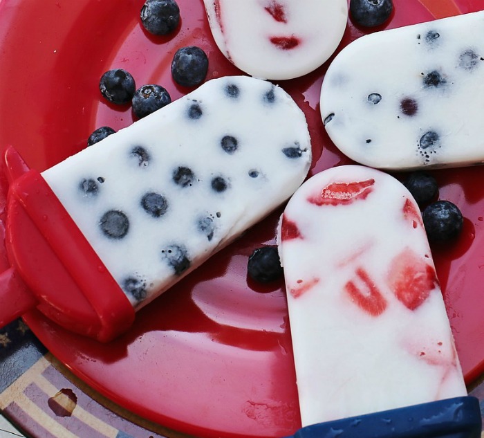 red white and blue frozen pops Yummy red white and blue popsicles are fun to eat and patriotic too.