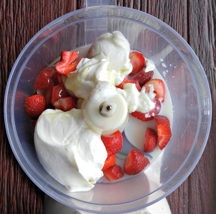 Berries and yogurt in a food proccessor