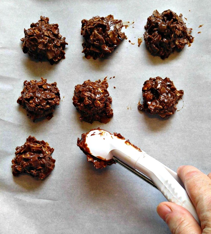 Scooping the no bake nut butter cookies