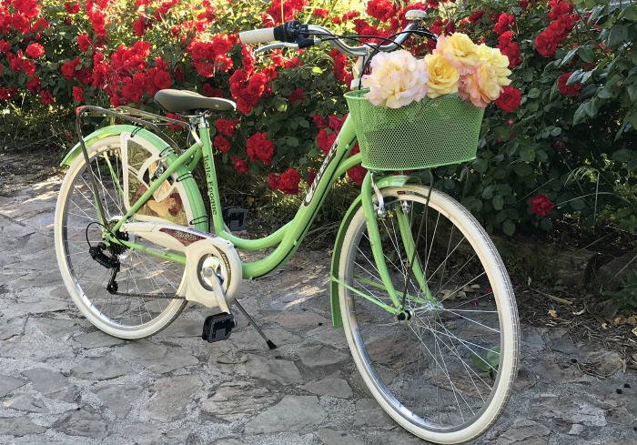 Pale green bicycle planter