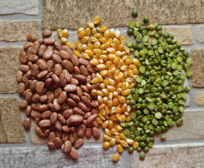 beans, popcorn and split peas
