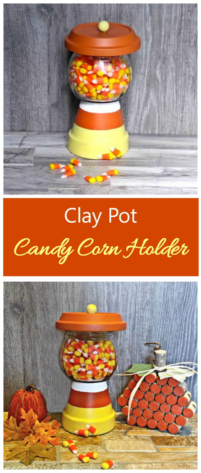 This Terracotta Candy Jar is simple to make and will delight your neighborhood trick or treaters. #halloweendiy #claypotcrafts