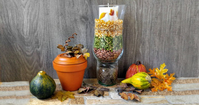 Hurricane lamp centerpiece vignette