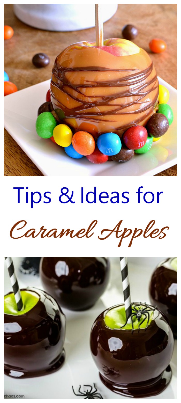 Get tips and topping ideas for caramel apples. #caramelapples #toffeeapples