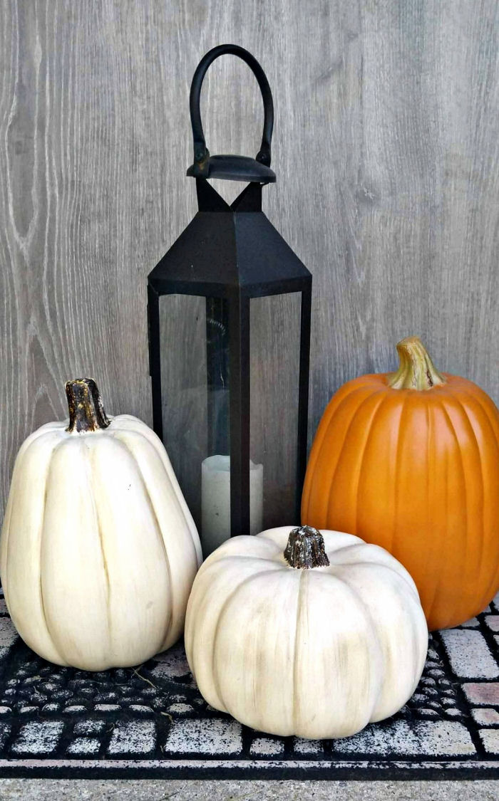 Black lantern and pumpkins