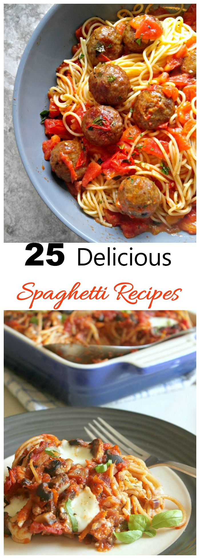 Here are over 25 delicious spaghetti recipes. Make Italian night a weekly feature at your house. #spaghettirecipes #spaghettisauce