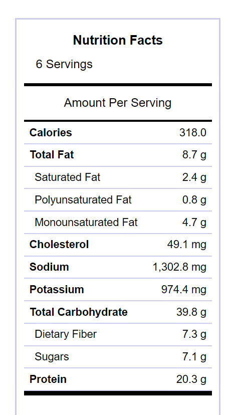 Beef and barley soup nutritional information