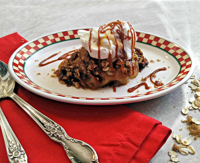Hasselback apples and ice cram with caramel drizzzle
