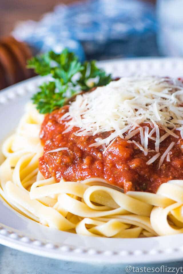 Healthy homemade spaghetti sauce from Tastes of Lizzy T