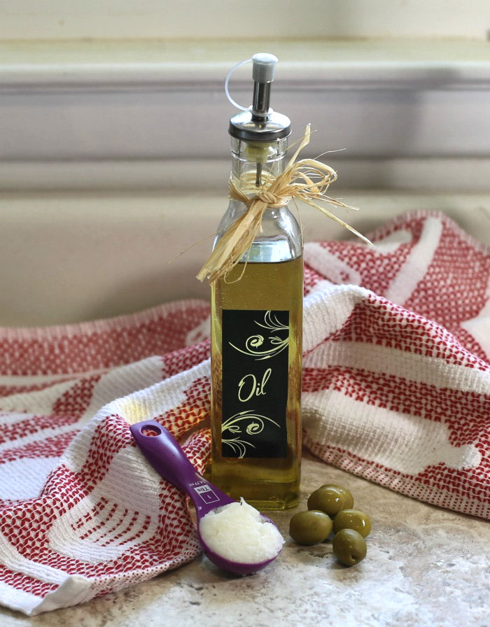 Olive oil, coconut oil and olives