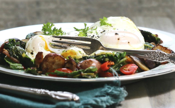 Tasting a Swiss chard breakfast skillet