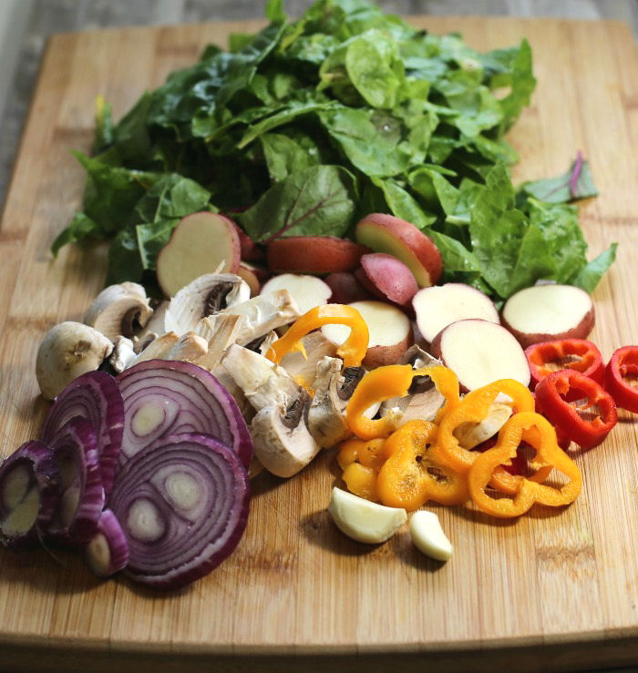 Fresh vegetables for a breakfast skillet recipe