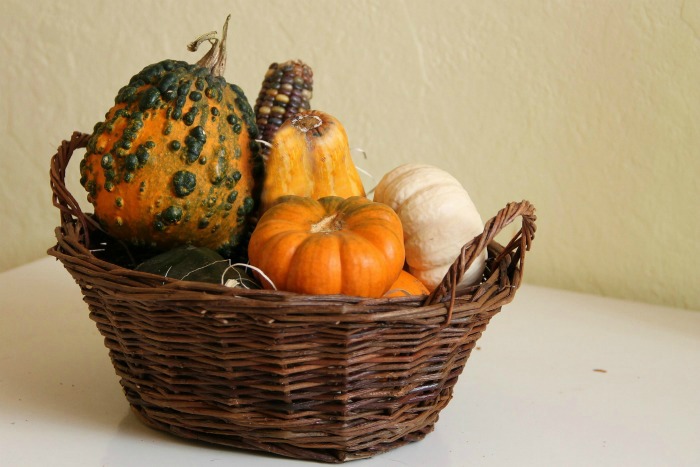 Deorative squash in a basket