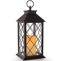 Bright Zeal 14" TALL Bronze Vintage Candle Lantern with LED Candle - Tabletop Lanterns Decorative Outdoor Large - Outdoor Hanging Lantern Bronze - Battery Lanterns for Indoor Use LED Home Lanterns