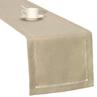 Handmade Hemstitched Polyester Rectangle Table Runners,Beige 14x48 inch