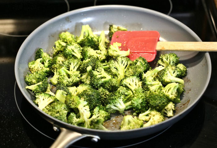 broccoli florets in a pan