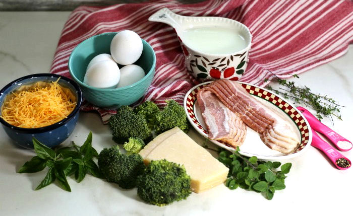 Ingredients for the crustless bacon quiche
