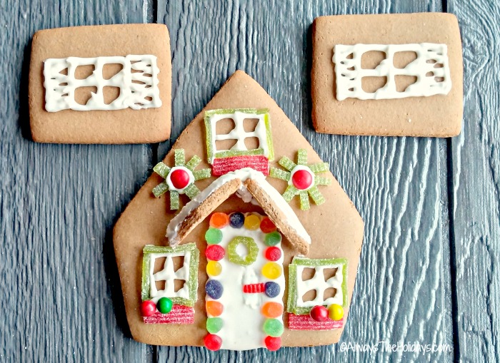 Decorated pieces of a gingerbread house.