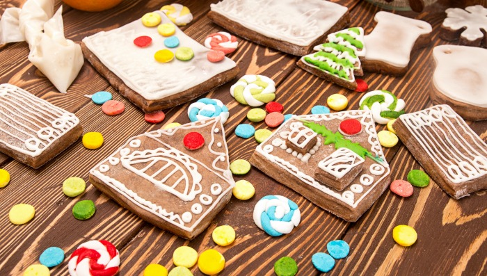 Decorated pieces for a gingerbread house.