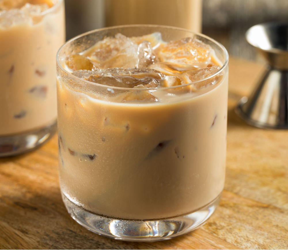 Bailey's mudslide cocktail with ice in a short glass.