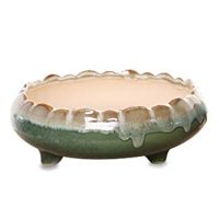 Dahlia 8'' Inch Large/Shallow/Wide Drip Glazed Ceramic Planter/Succulent Pot/Plant Pot, Green