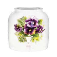 "Purple Pansies" Porcelain Ceramic Water Dispenser Crock with Faucet