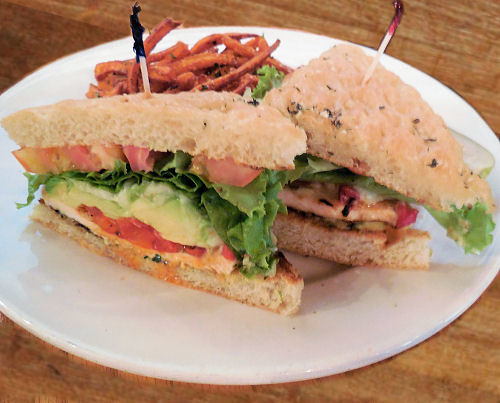 Focaccia Chicken Sandwich with Avocado and Roasted Red Peppers