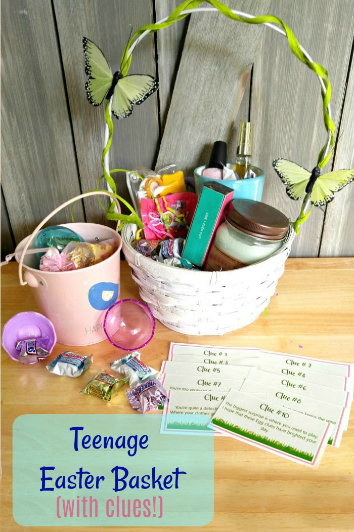 Teenage Easter Basket with candy and clues.