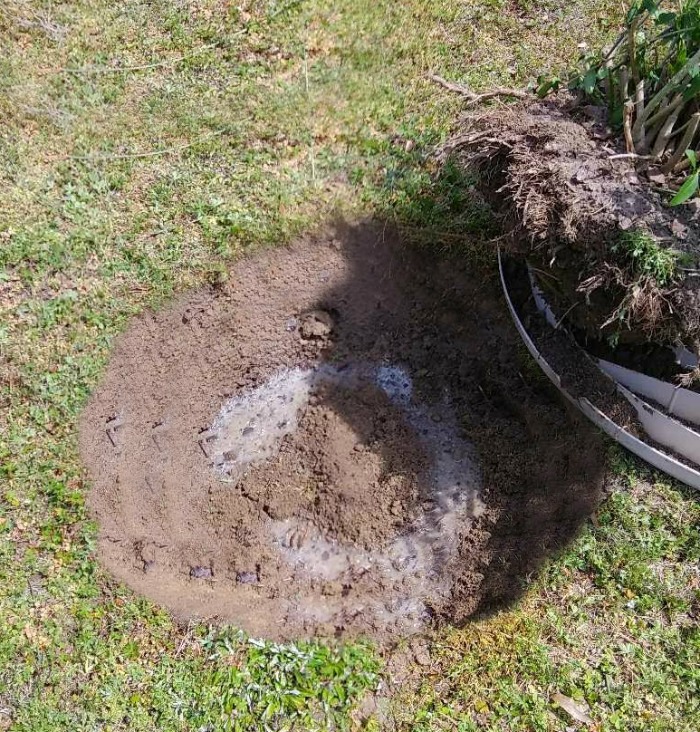Adding water to the new hole