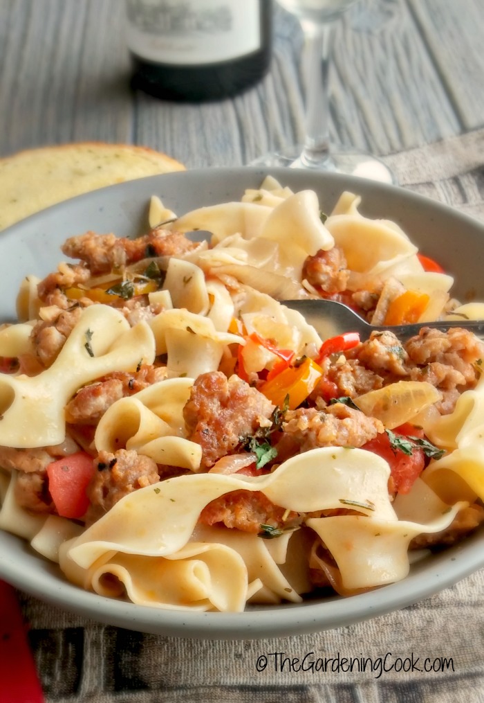 Mild Italian Sausage with Noodles and Wine