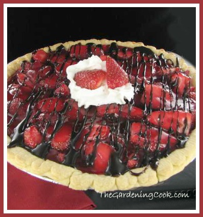 Easy Strawberry pie with chocolate drizzle and whip cream
