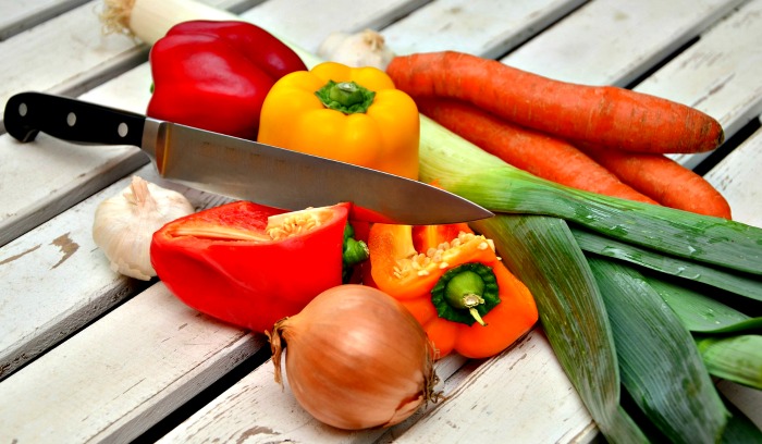 fresh vegetables and knife