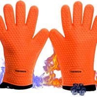 No.1 Set of Silicone Smoker Oven Gloves - Extreme Heat Resistant Washable Mitts for Safe Cooking Baking & Frying at The Kitchen,BBQ Pit & Grill. Superior Value Set + 3 Bonuses (Orange)