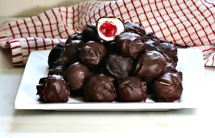 Bite of chocolate covered cherries