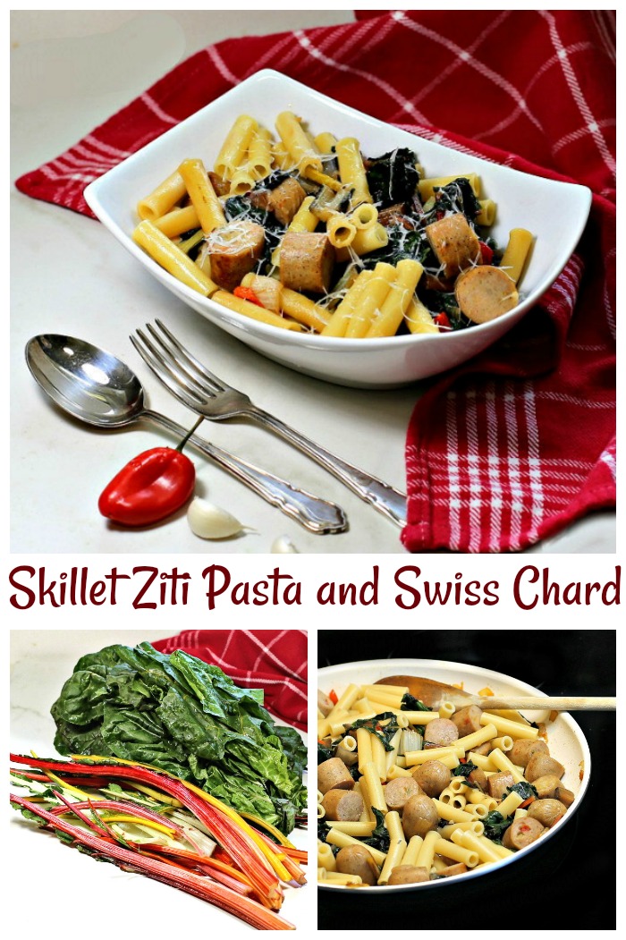 Skillet ziti pasta with Swiss Chard and Italian Sausages