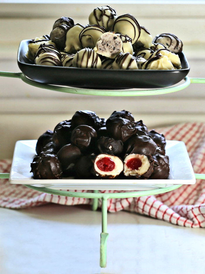 Tiers of cherry cordials and Oreo bonbons