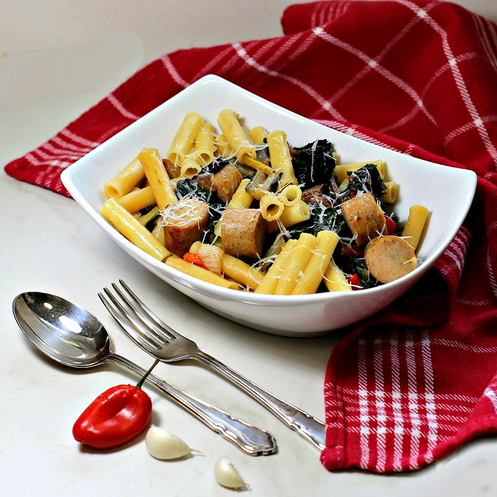 Ziti Pasta with Sausages & Swiss Chard – Skillet Ziti Noodles Recipe
