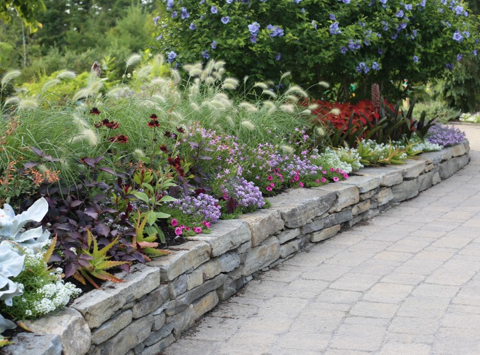 Garden path with rock wall
