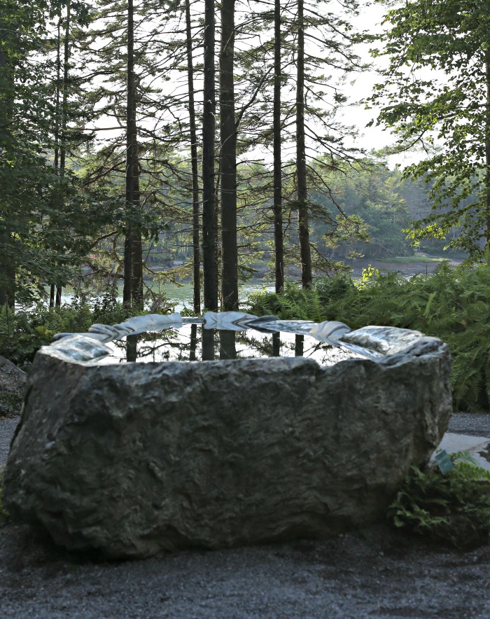 carved Granite basin in the meditation garden of Coastal Maine Botanical Gardens