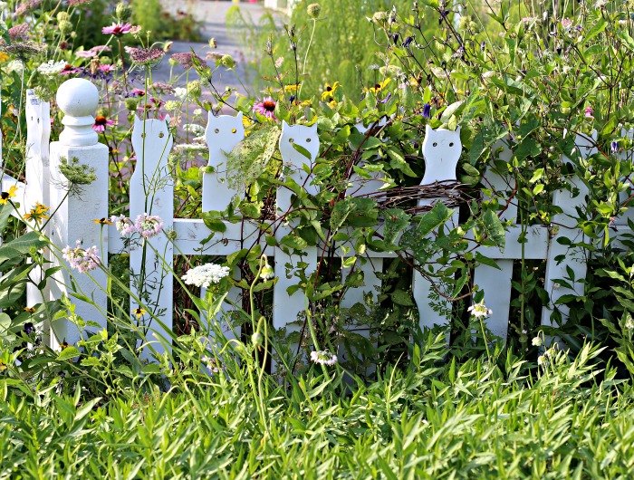 Picket fence with cat heads
