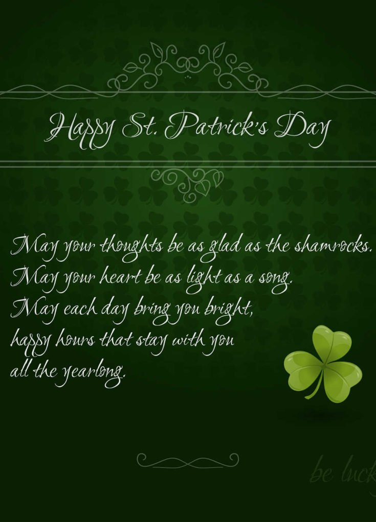 Irish blessing quote on a green background with shamrock.