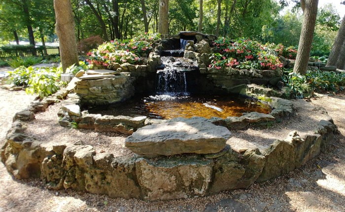 The fountain in the Springfield Botanical Garden Hosta Garden