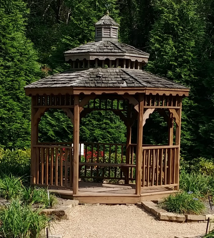Wooden gazebo in Springfield Botanical Gardens - daylily garden