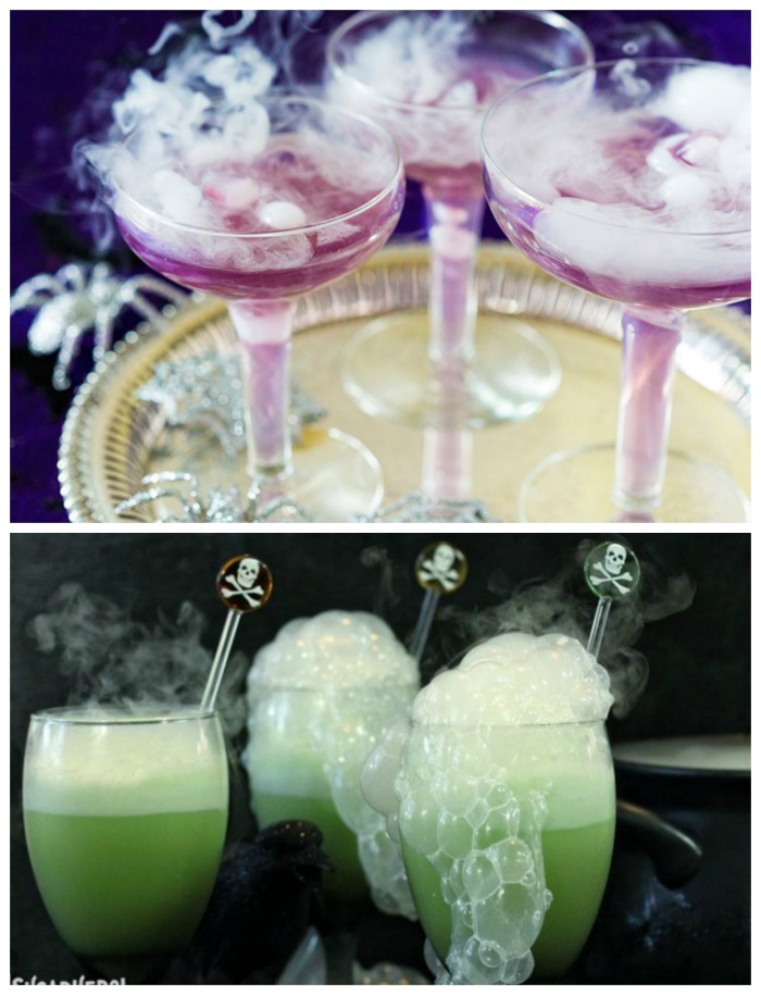 Witches brew cocktails using dry ice