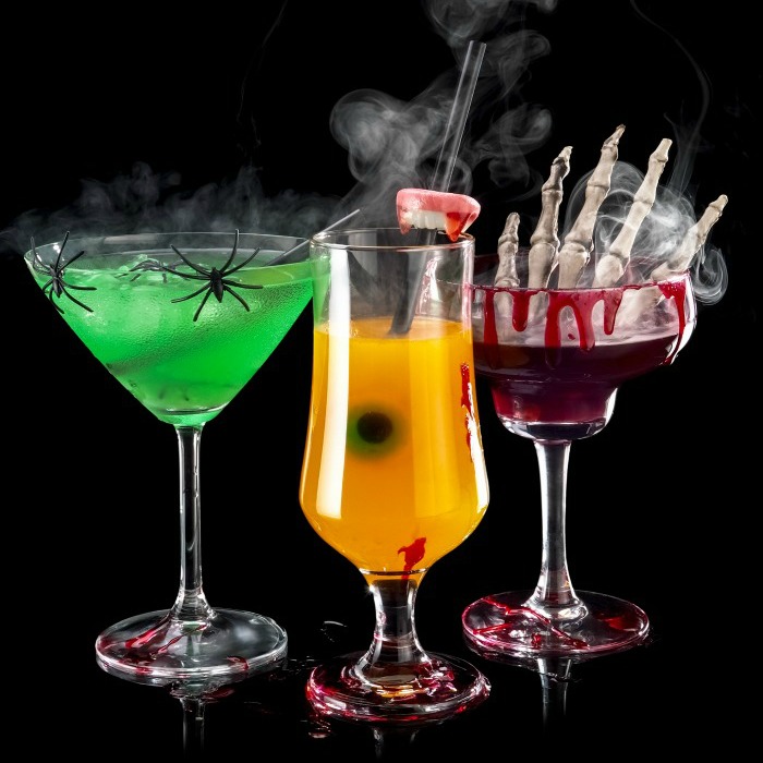 Colorful Halloween cocktail garnishes.